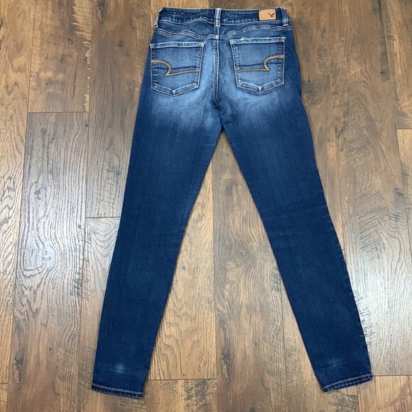 American Eagle Super Stretch Hi-Rise Dark Wash w/Fade Jegging Jeans - Picture 5 of 6